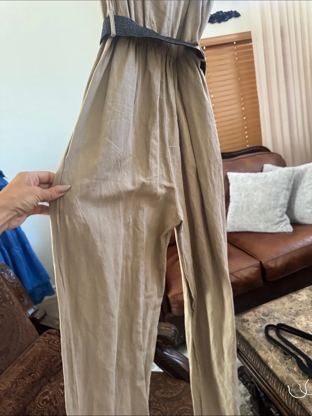 Zara Taupe Curtain Panel with Black Tie